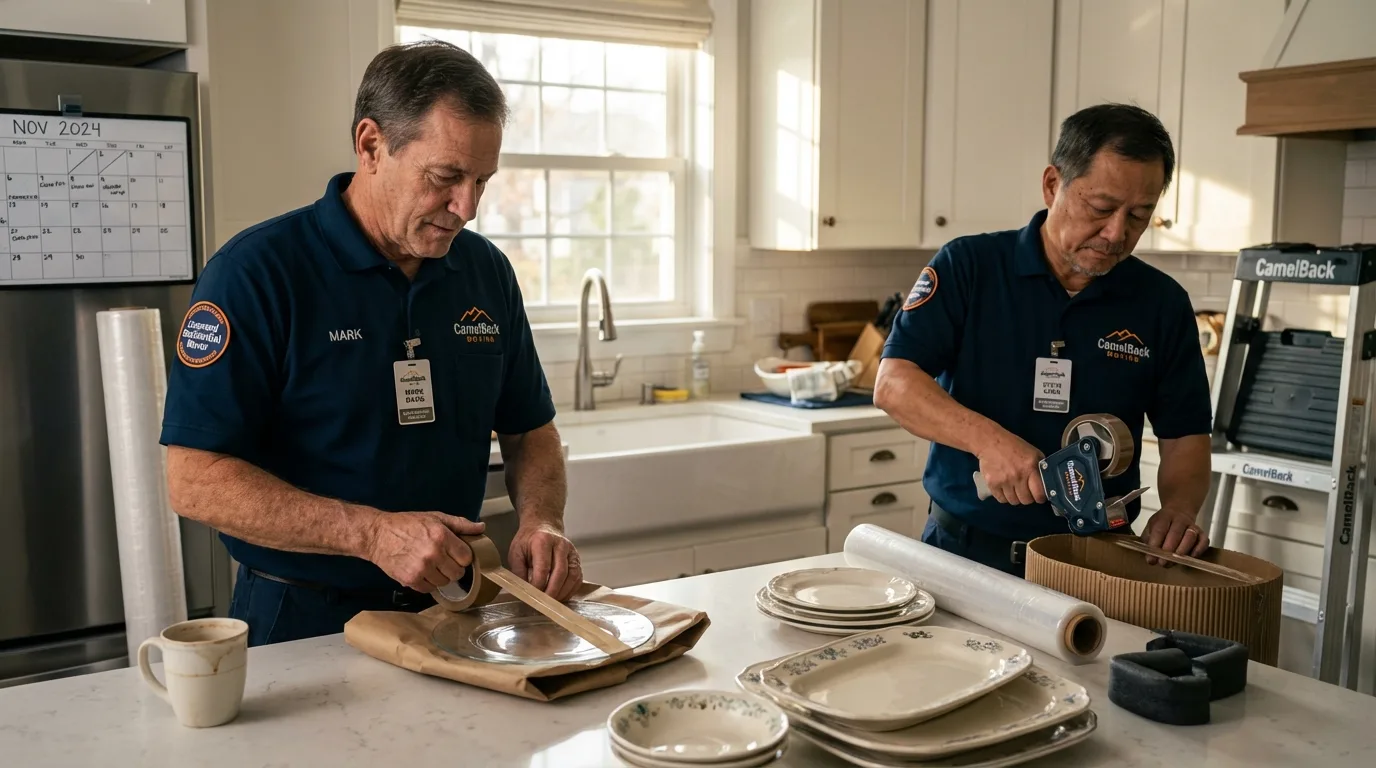 Professional crew packing kitchen dishware in Elko New Market, MN